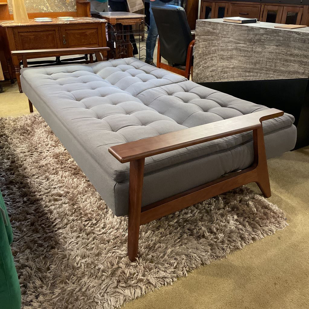 Dania Grey Tufted Fabric Wood Frame Click Clack Sofa