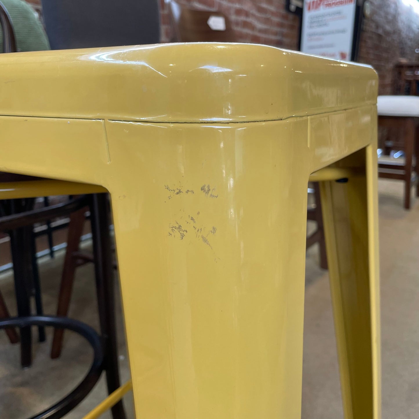 Pale Mustard Metal Industrial Stool