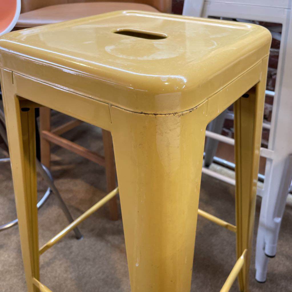 Pale Mustard Metal Industrial Stool
