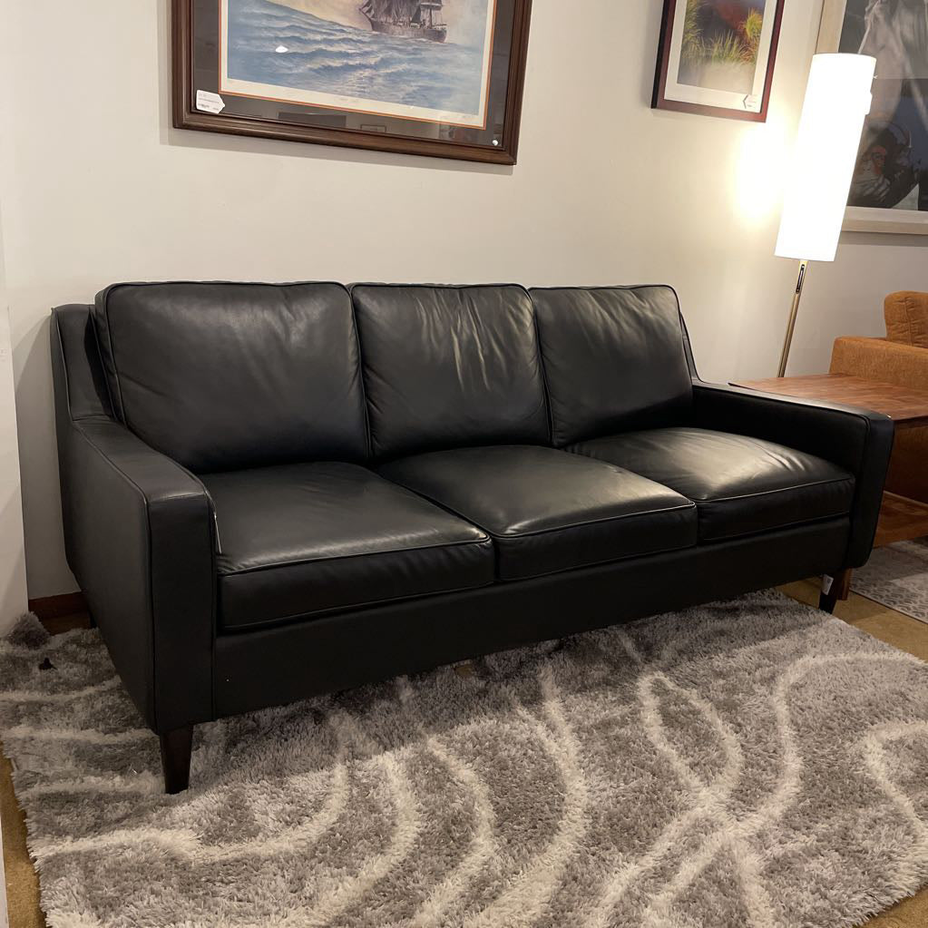 Modern Black Leather 3 Seat Sofa
