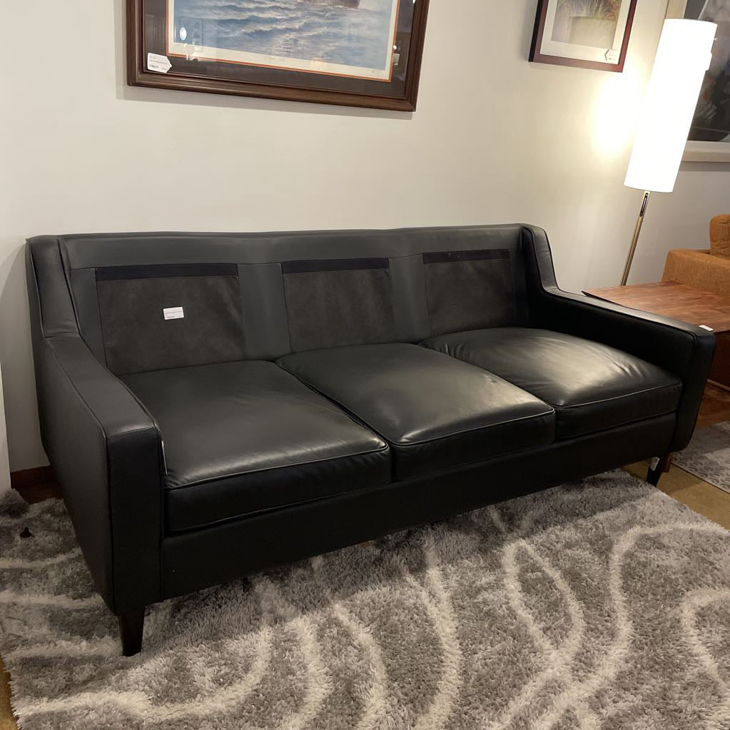 Modern Black Leather 3 Seat Sofa