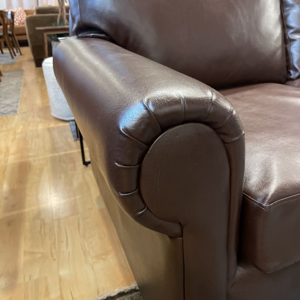 Pottery Barn Chocolate Vegan Leather Rolled Arm Sofa