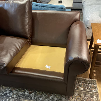 Pottery Barn Chocolate Vegan Leather Rolled Arm Sofa