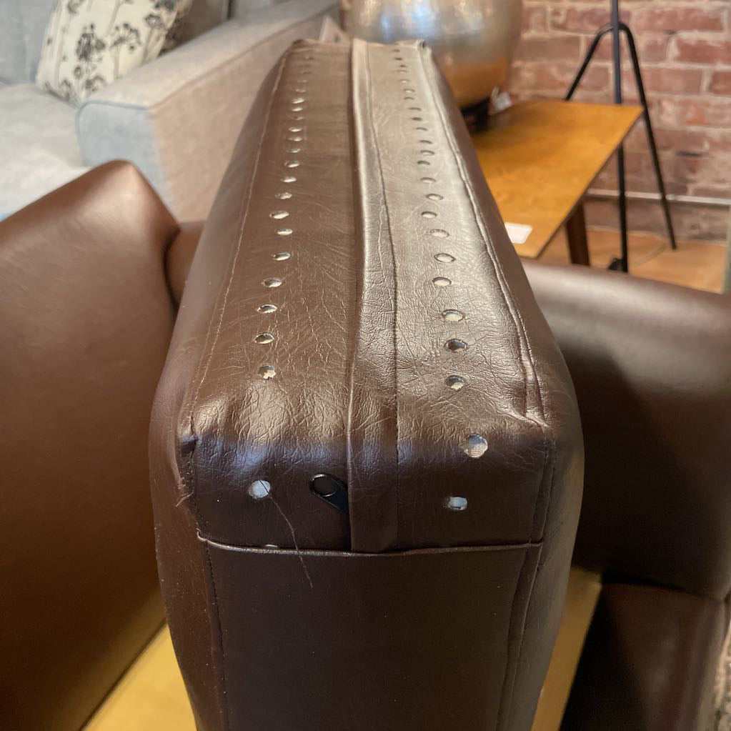 Pottery Barn Chocolate Vegan Leather Rolled Arm Sofa