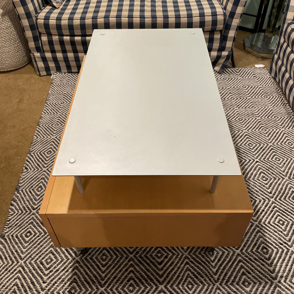 Modern Blondwood & Metal Rolling Media Table