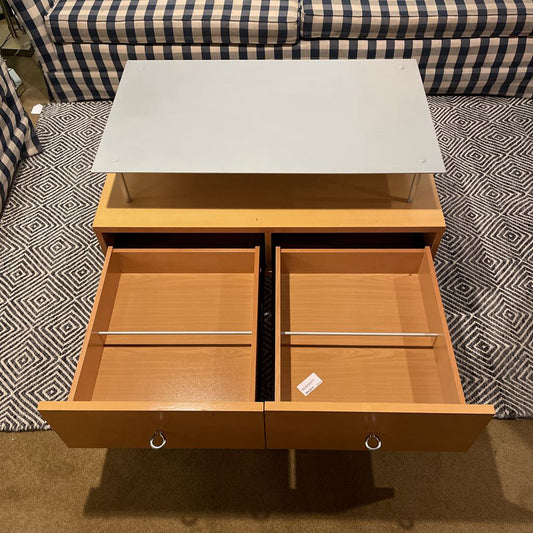 Modern Blondwood & Metal Rolling Media Table
