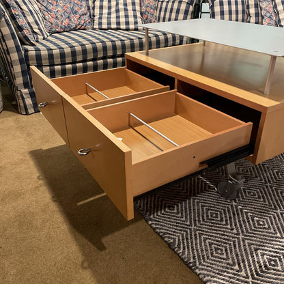 Modern Blondwood & Metal Rolling Media Table