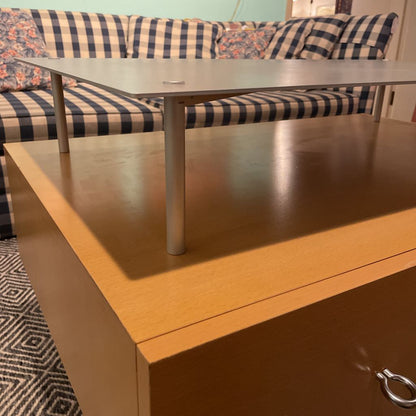 Modern Blondwood & Metal Rolling Media Table