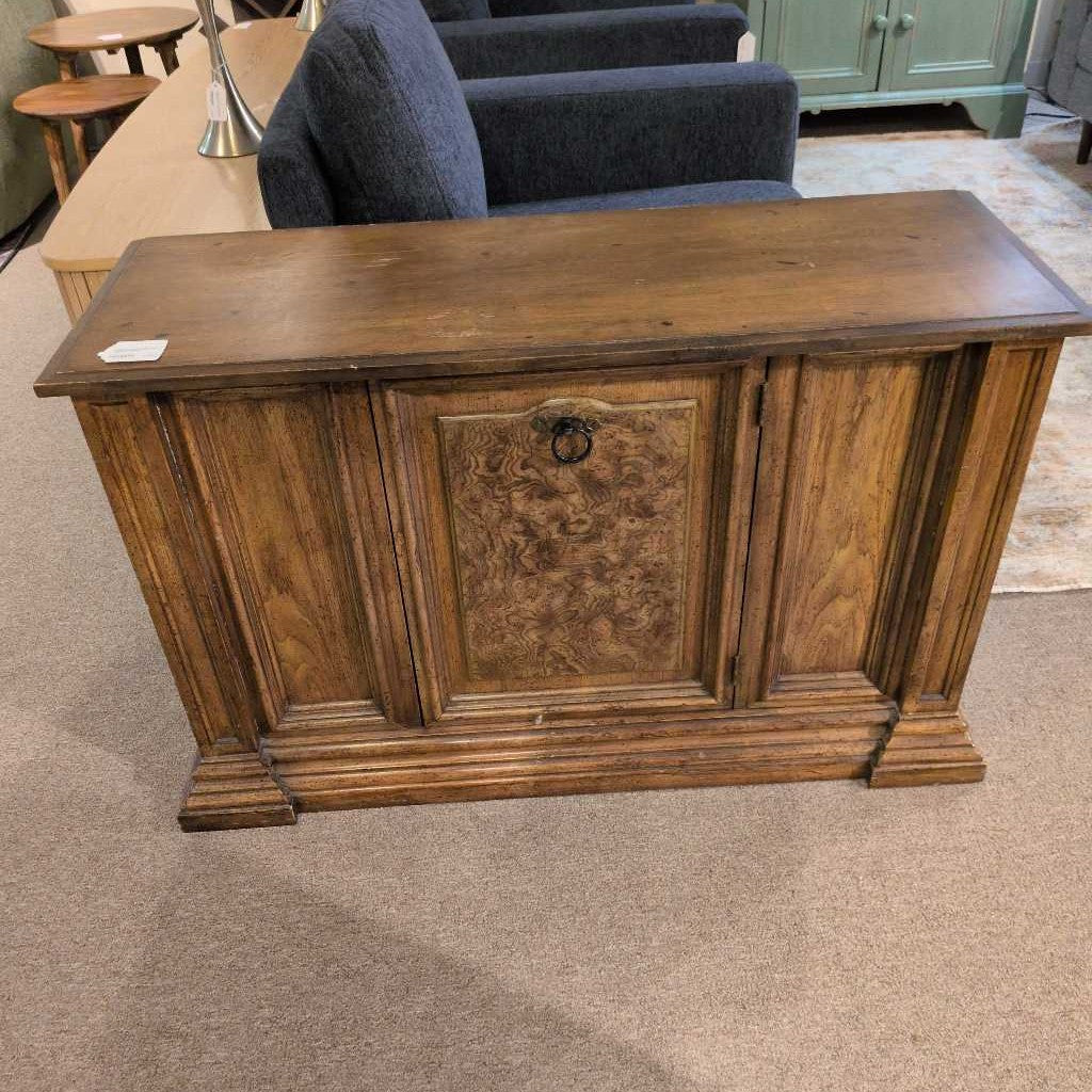 Vintage Burl Wood Single Door Cabinet (AS IS)