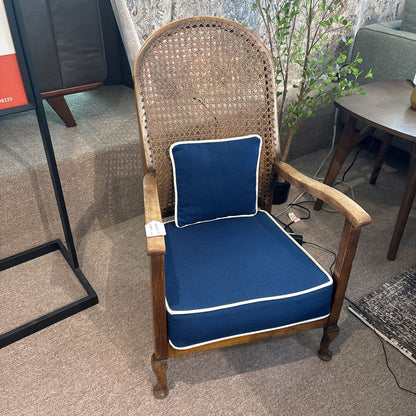 Cane Back Parlor Chair w/ Blue Cushions (AS IS)