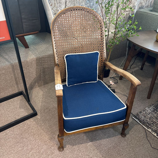 Cane Back Parlor Chair w/ Blue Cushions (AS IS) U ACCENT CHAIRS