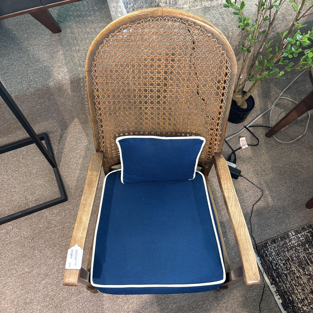 Cane Back Parlor Chair w/ Blue Cushions (AS IS)
