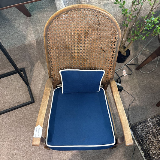 Cane Back Parlor Chair w/ Blue Cushions (AS IS)