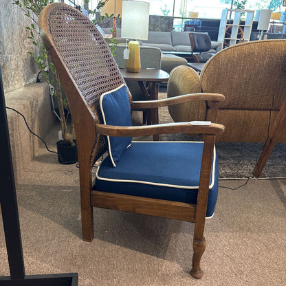 Cane Back Parlor Chair w/ Blue Cushions (AS IS)