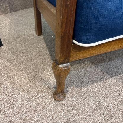 Cane Back Parlor Chair w/ Blue Cushions (AS IS)