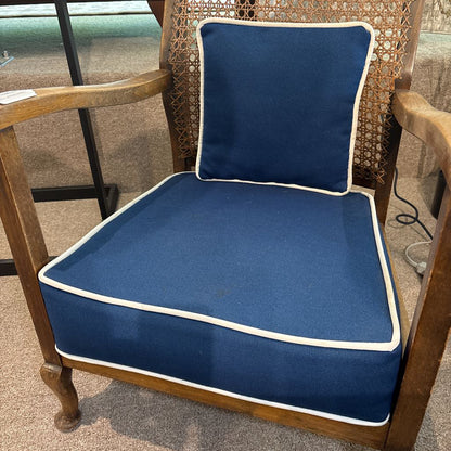 Cane Back Parlor Chair w/ Blue Cushions (AS IS)