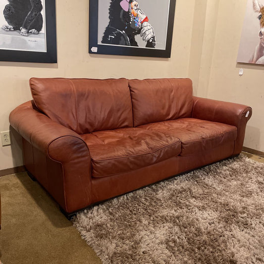 2 Seat Rusty Brown Leather Rolled Arm Sofa