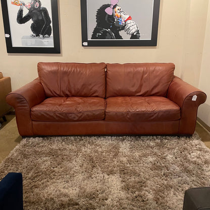 2 Seat Rusty Brown Leather Rolled Arm Sofa