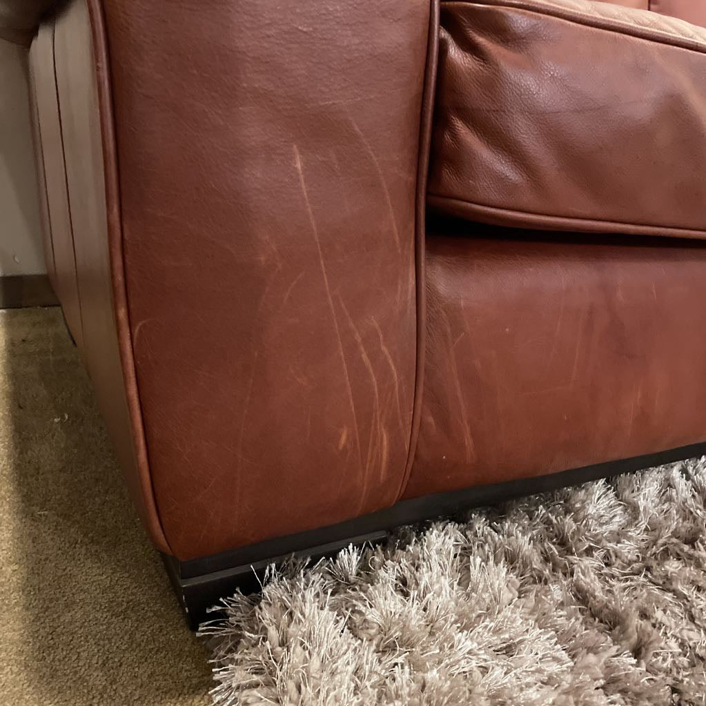 2 Seat Rusty Brown Leather Rolled Arm Sofa