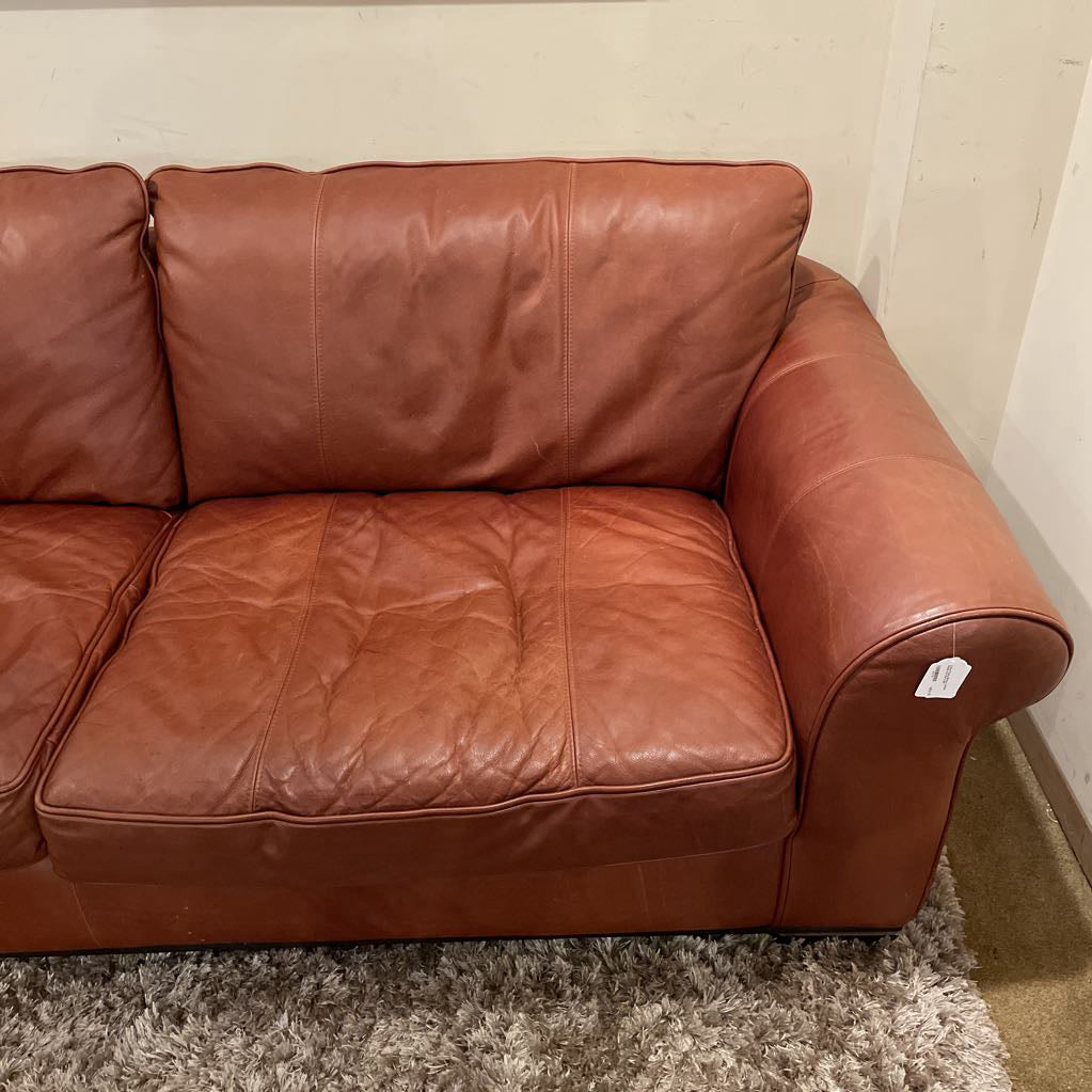 2 Seat Rusty Brown Leather Rolled Arm Sofa
