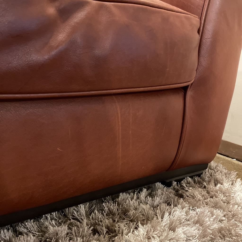 2 Seat Rusty Brown Leather Rolled Arm Sofa