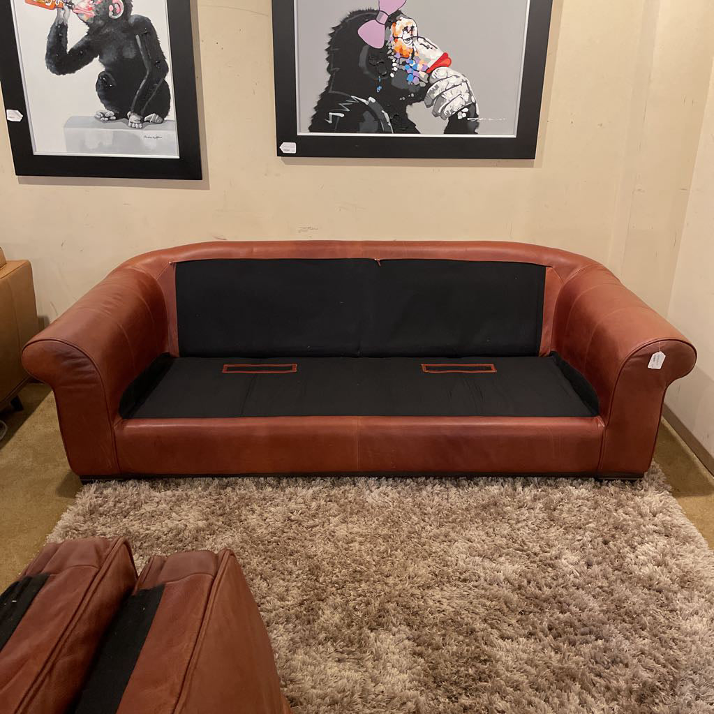 2 Seat Rusty Brown Leather Rolled Arm Sofa