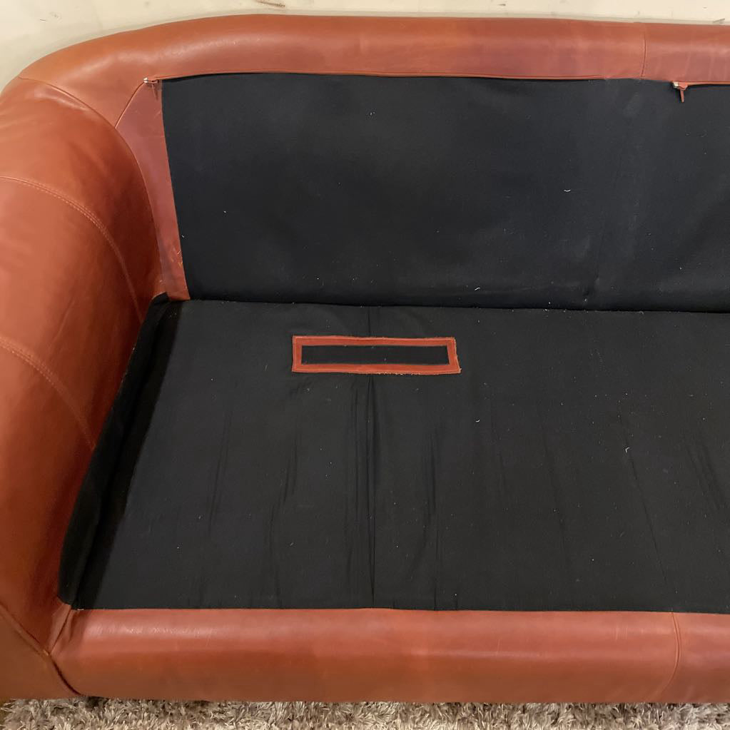 2 Seat Rusty Brown Leather Rolled Arm Sofa