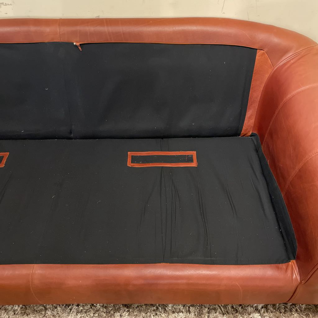 2 Seat Rusty Brown Leather Rolled Arm Sofa