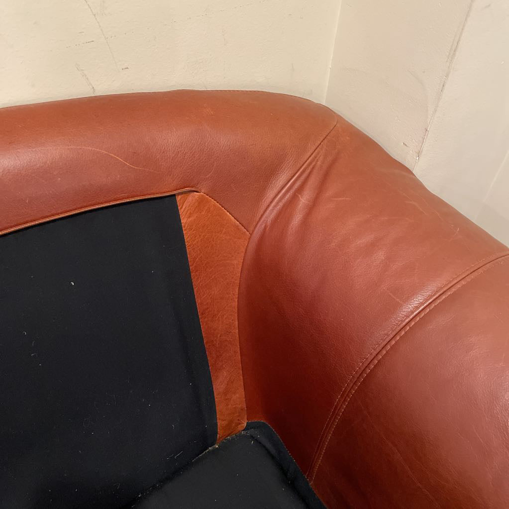 2 Seat Rusty Brown Leather Rolled Arm Sofa