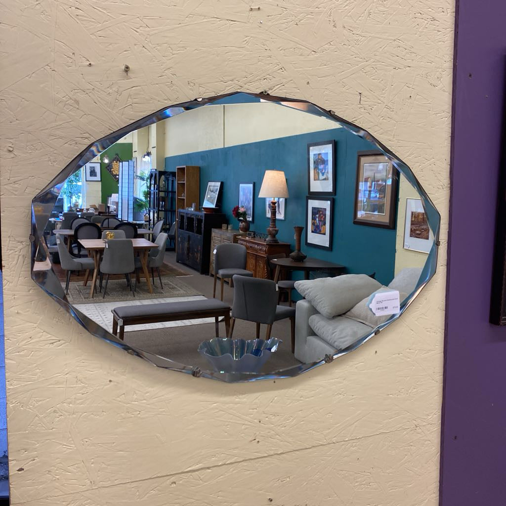 Vintage Beveled Multifaceted Oval Mirror