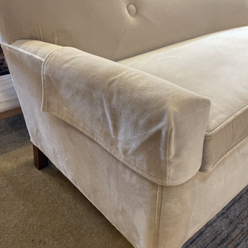Taupe Velvet 1 Cushion Seat w/ 2 Button Back Sofa