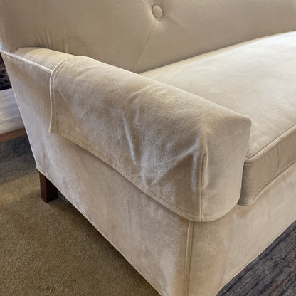 Taupe Velvet 1 Cushion Seat w/ 2 Button Back Sofa