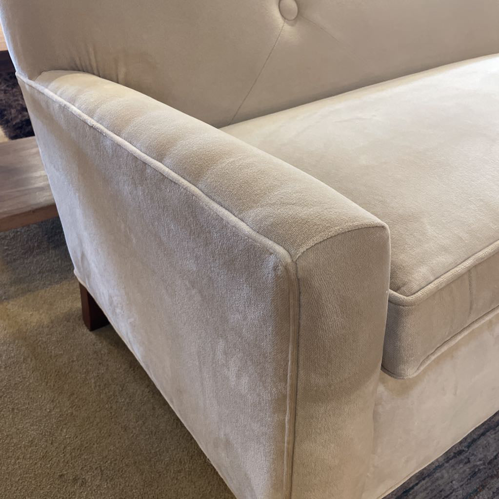 Taupe Velvet 1 Cushion Seat w/ 2 Button Back Sofa