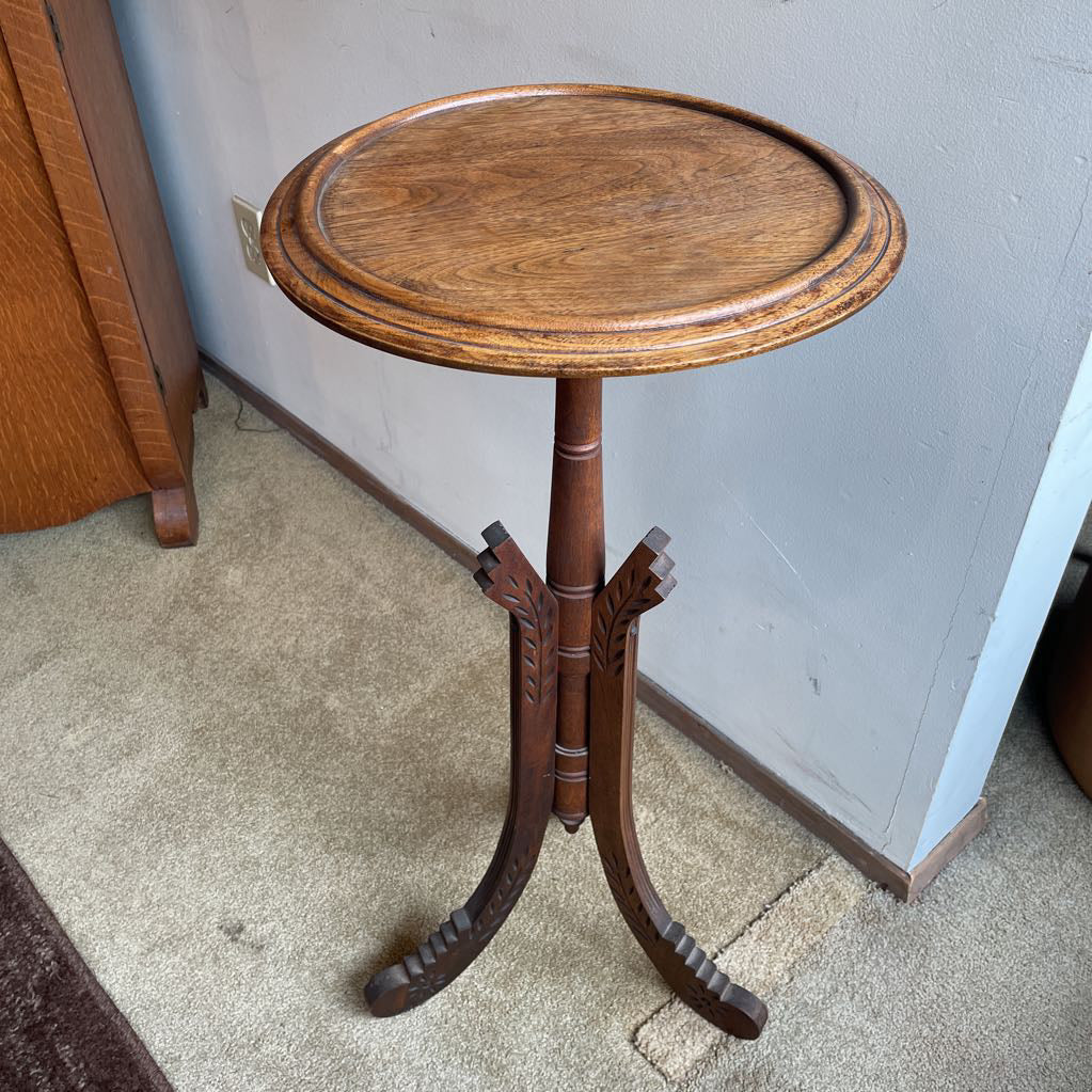 Tri Leg Carved Wood Pedestal Table