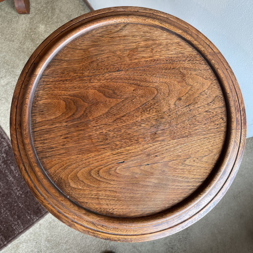 Tri Leg Carved Wood Pedestal Table