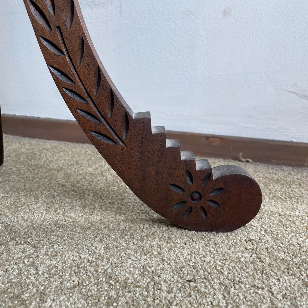 Tri Leg Carved Wood Pedestal Table
