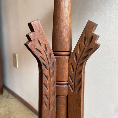 Tri Leg Carved Wood Pedestal Table