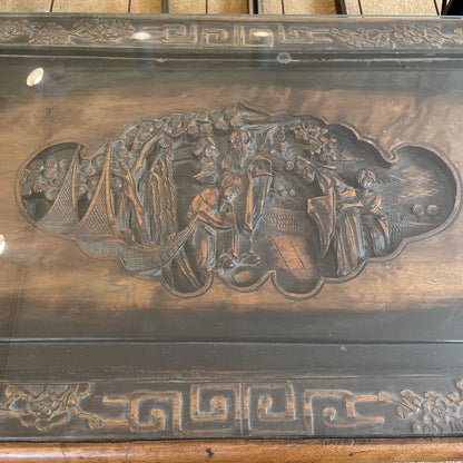 Ornate Carved Campfor Wood Chinese Chest w/Glass Dust Cover