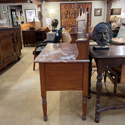 Antique Oak & Marble Sideboard w/Top Crest C SIDEBOARDS
