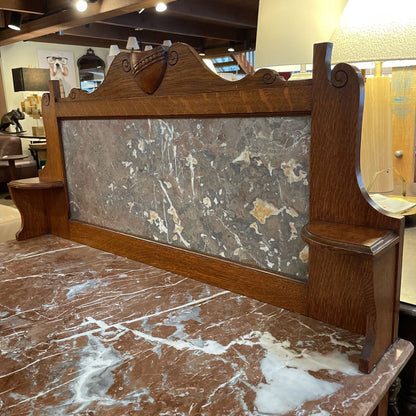 Antique Oak & Marble Sideboard w/Top Crest C SIDEBOARDS