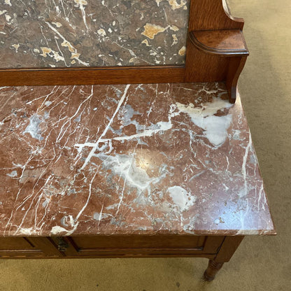 Antique Oak & Marble Sideboard w/Top Crest C SIDEBOARDS
