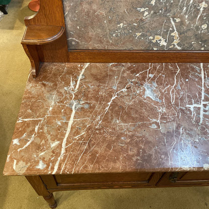 Antique Oak & Marble Sideboard w/Top Crest C SIDEBOARDS