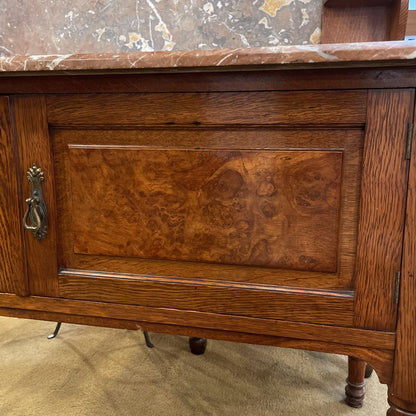 Antique Oak & Marble Sideboard w/Top Crest C SIDEBOARDS