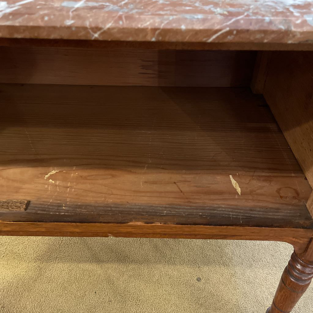 Antique Oak & Marble Sideboard w/Top Crest C SIDEBOARDS