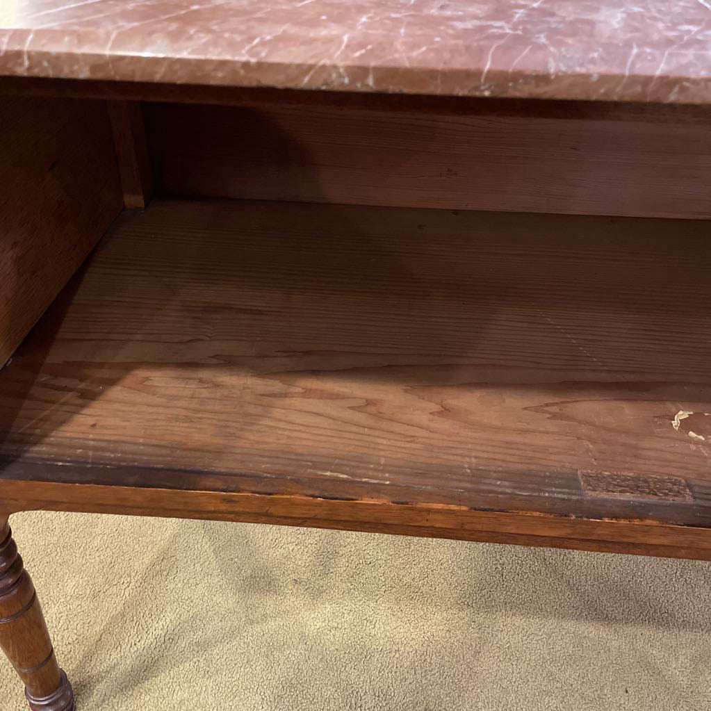 Antique Oak & Marble Sideboard w/Top Crest C SIDEBOARDS