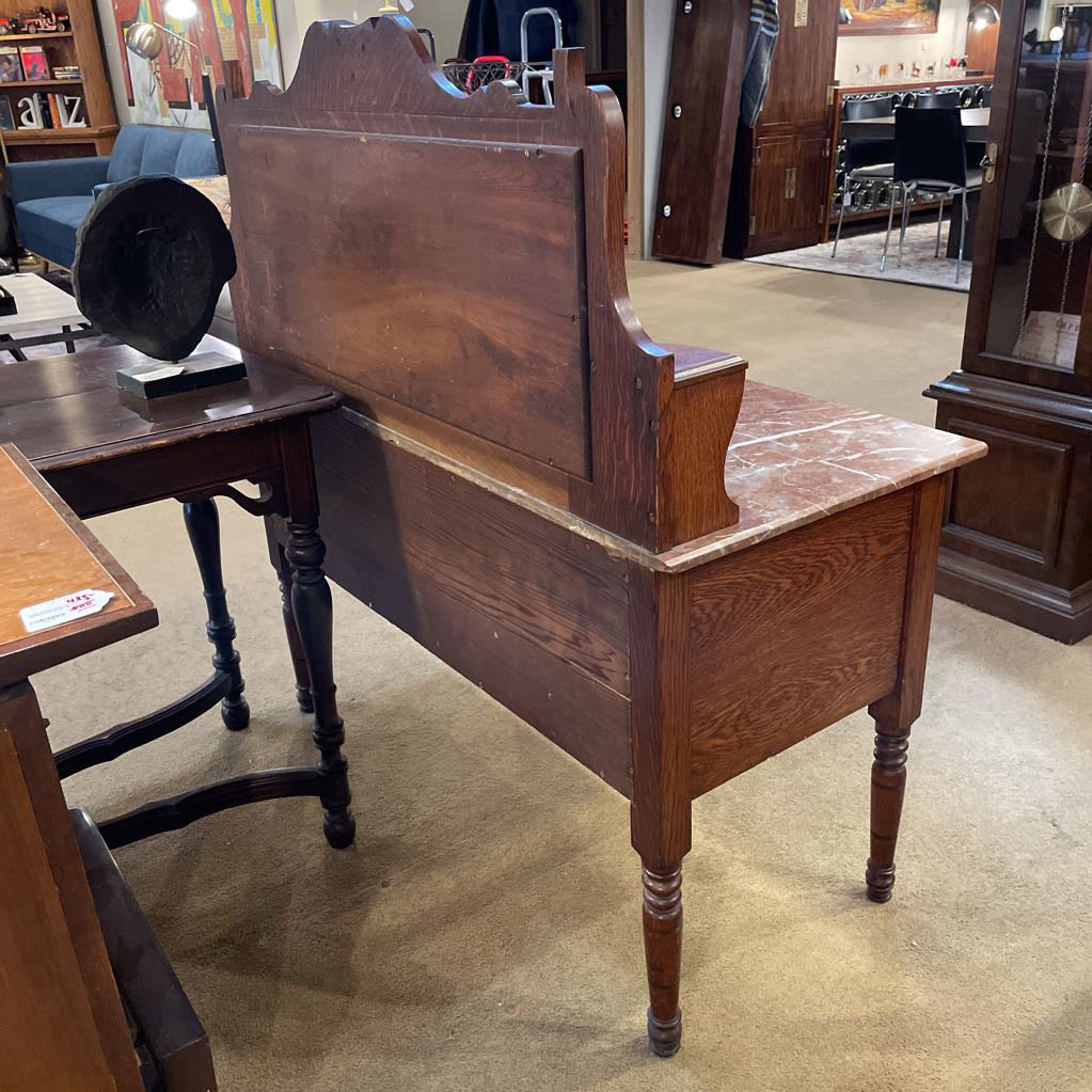 Antique Oak & Marble Sideboard w/Top Crest C SIDEBOARDS