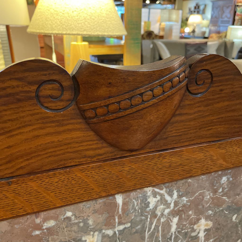 Antique Oak & Marble Sideboard w/Top Crest C SIDEBOARDS