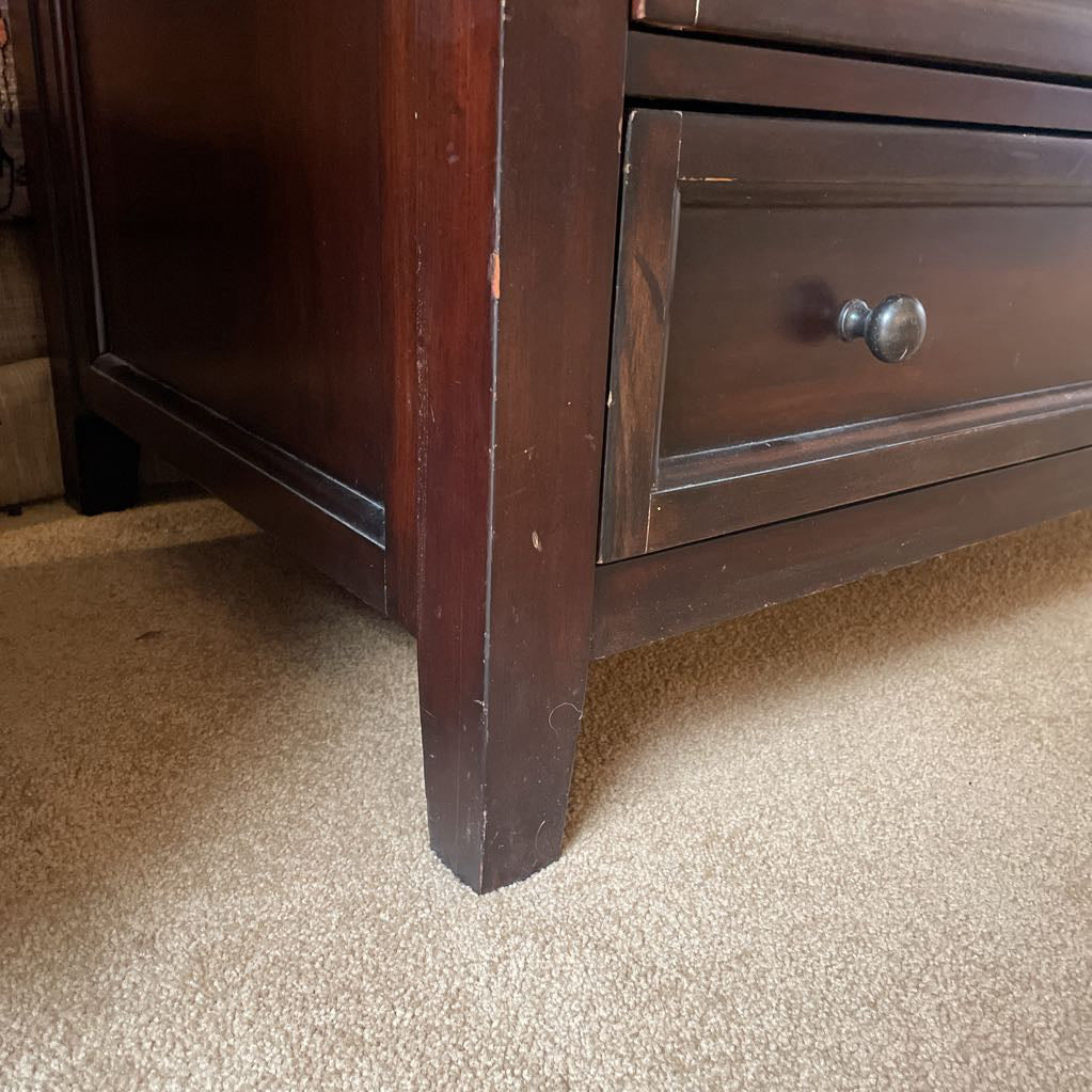 1990's Pottery Barn Dark Wood 8 Drawer Lowboy Dresser