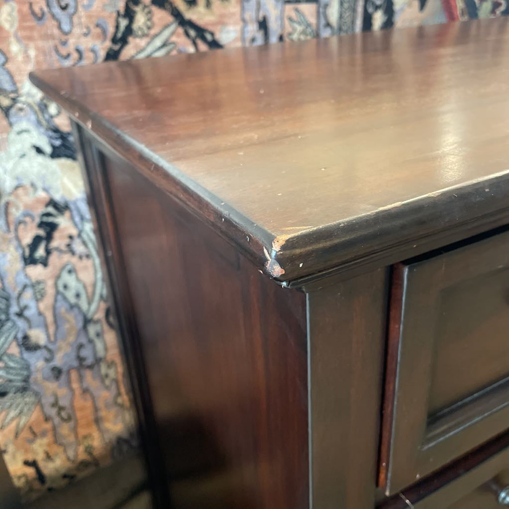 1990's Pottery Barn Dark Wood 8 Drawer Lowboy Dresser