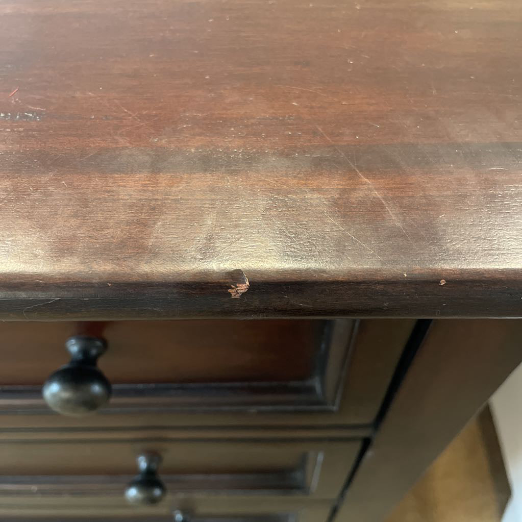 1990's Pottery Barn Dark Wood 8 Drawer Lowboy Dresser